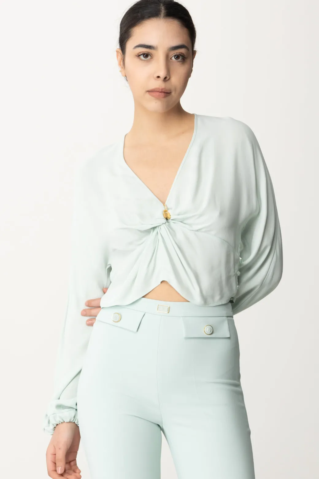 Donna Elisabetta Franchi Blusa Cropped con Nodo