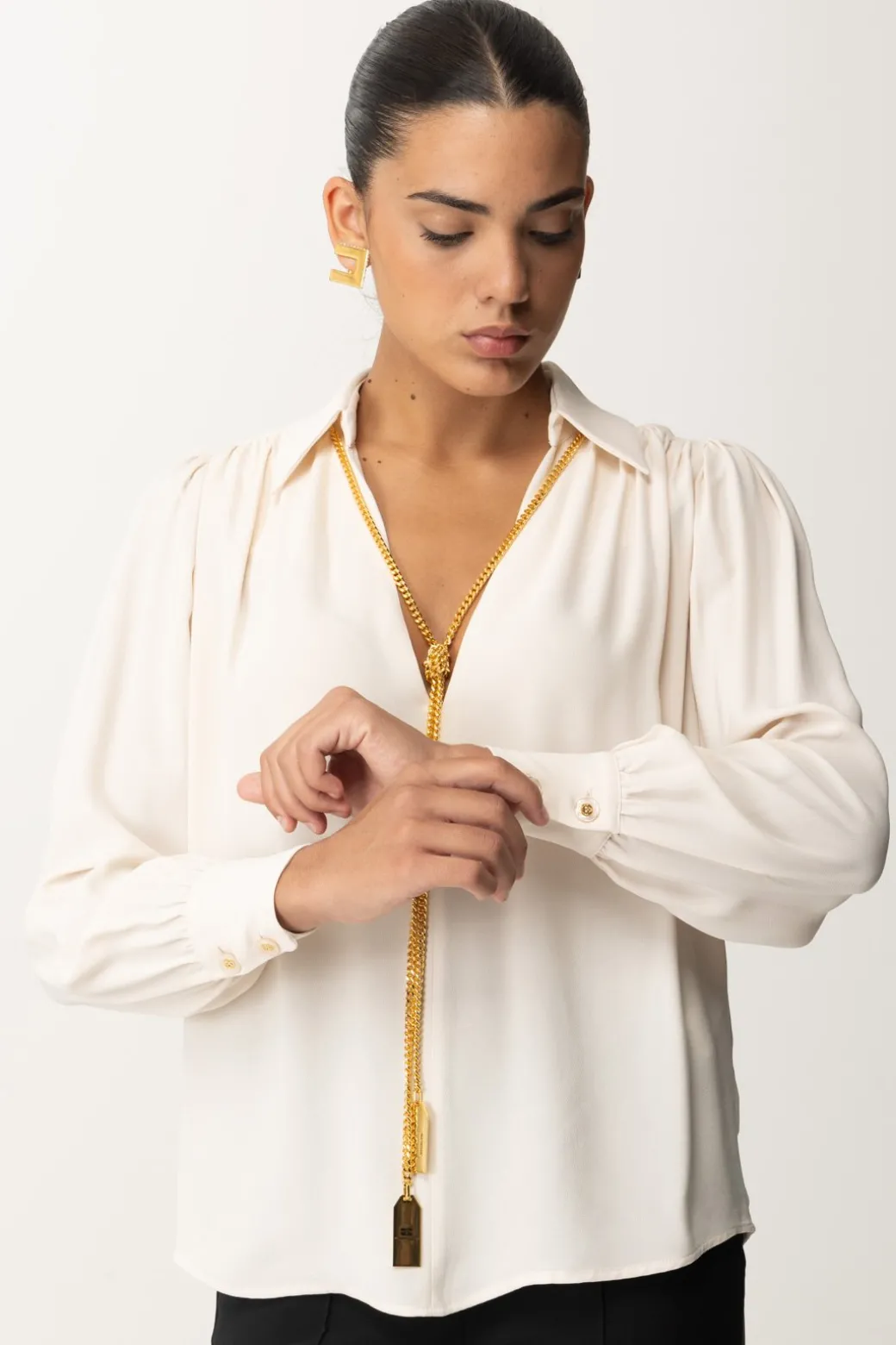 Donna Elisabetta Franchi Blusa In Georgette con Collana