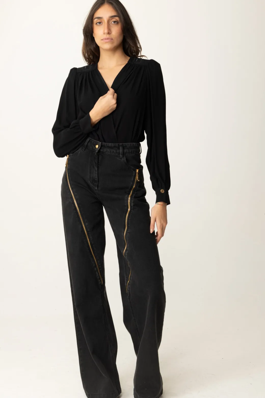 Donna Elisabetta Franchi Body a Incrocio con Ricamo Sulle Spalle