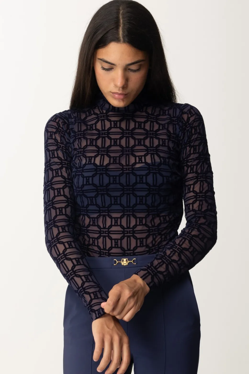 Donna Elisabetta Franchi Body In Tulle con Stampa Flock