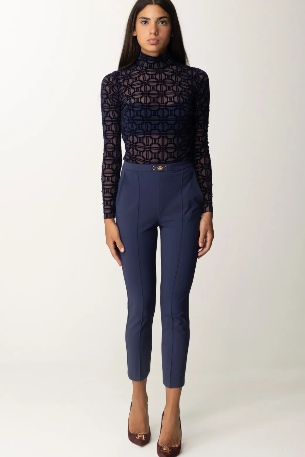 Donna Elisabetta Franchi Body In Tulle con Stampa Flock