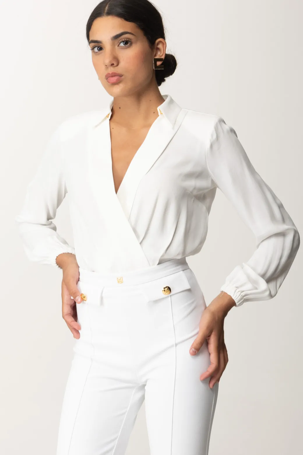 Donna Elisabetta Franchi Body Scollo a Incrocio In Georgette
