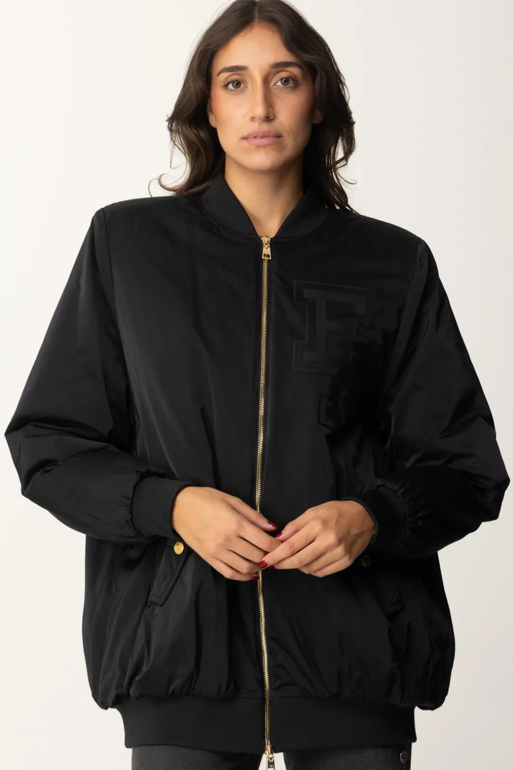 Donna Elisabetta Franchi Bomber In Nylon con Maxi Logo