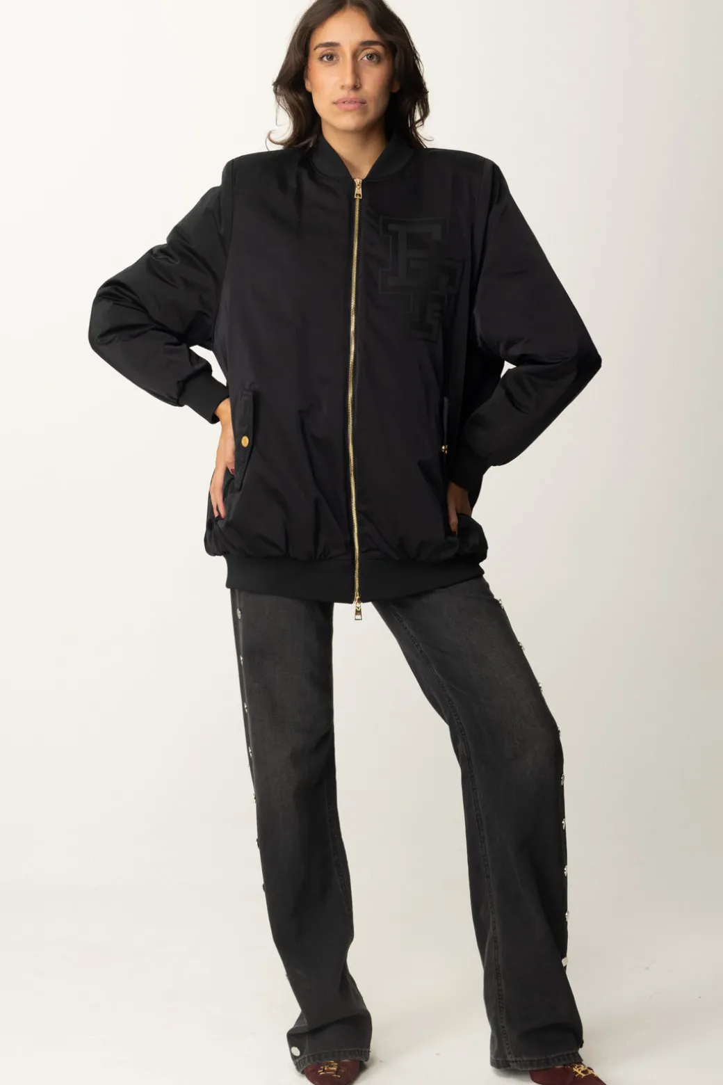 Donna Elisabetta Franchi Bomber In Nylon con Maxi Logo