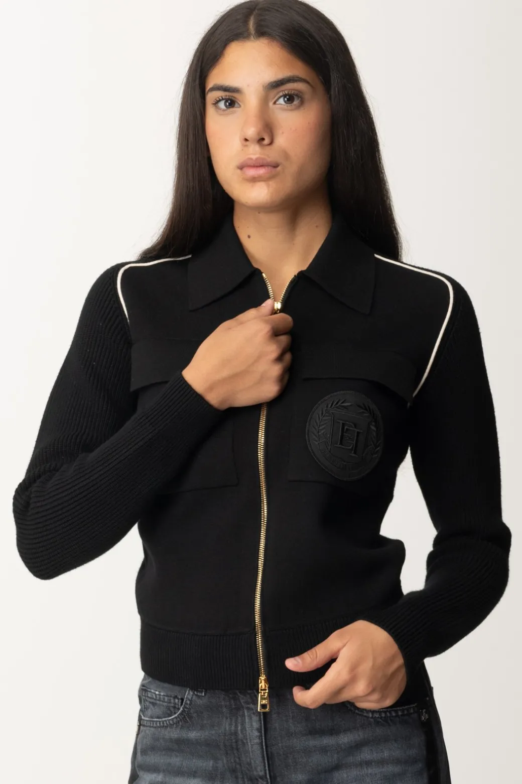 Donna Elisabetta Franchi Bomber In Viscosa con Patch Logo