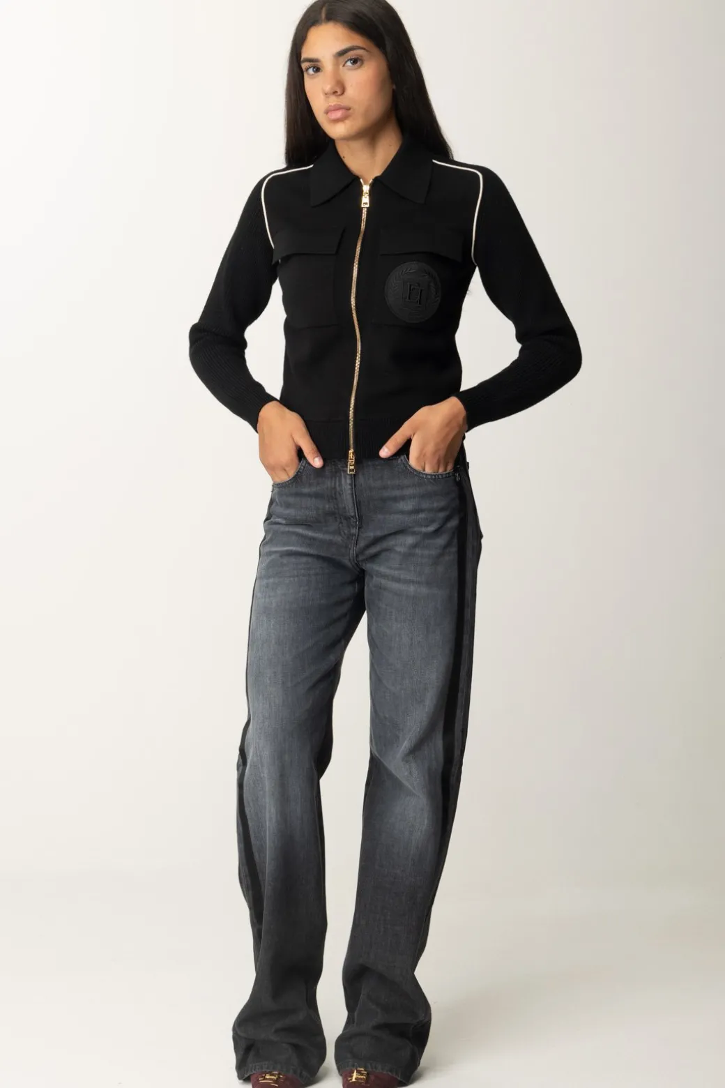 Donna Elisabetta Franchi Bomber In Viscosa con Patch Logo
