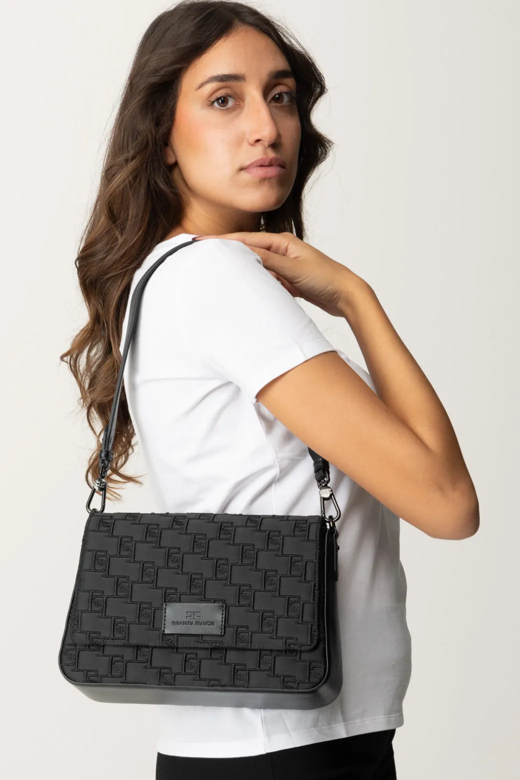 Donna Elisabetta Franchi Borsa a Spalla Media In Raso Ricamato