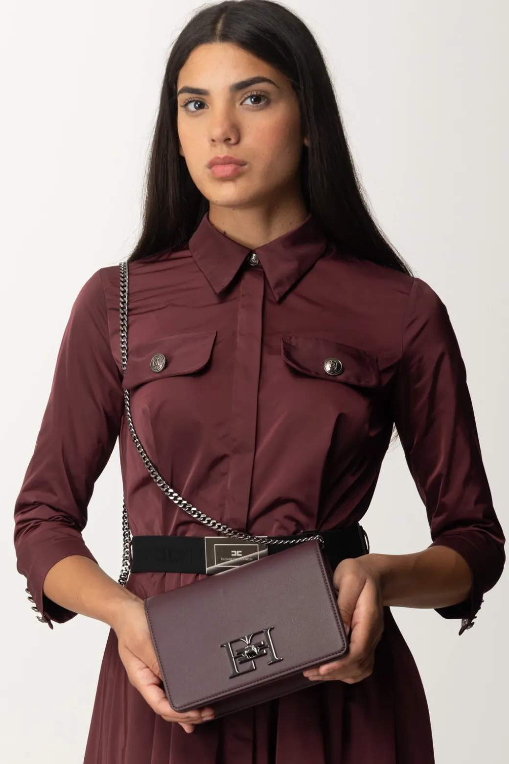 Donna Elisabetta Franchi Borsa a Tracolla con Logo In Metallo
