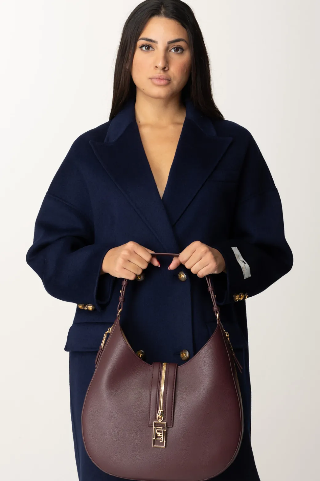 Donna Elisabetta Franchi Borsa Hobo Grande Pelle con Zip