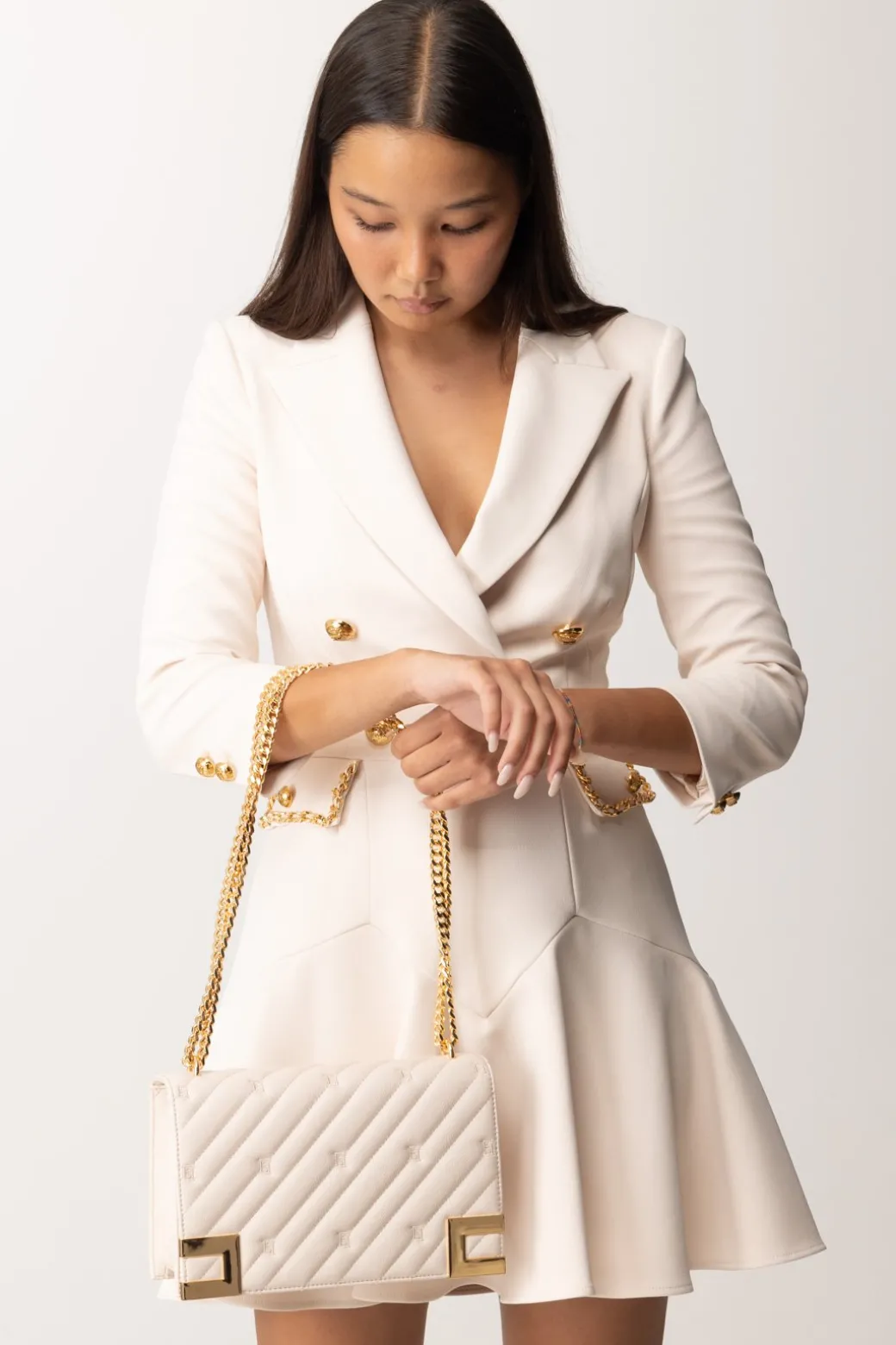 Donna Elisabetta Franchi Borsa Trapuntata Grande con Loghi