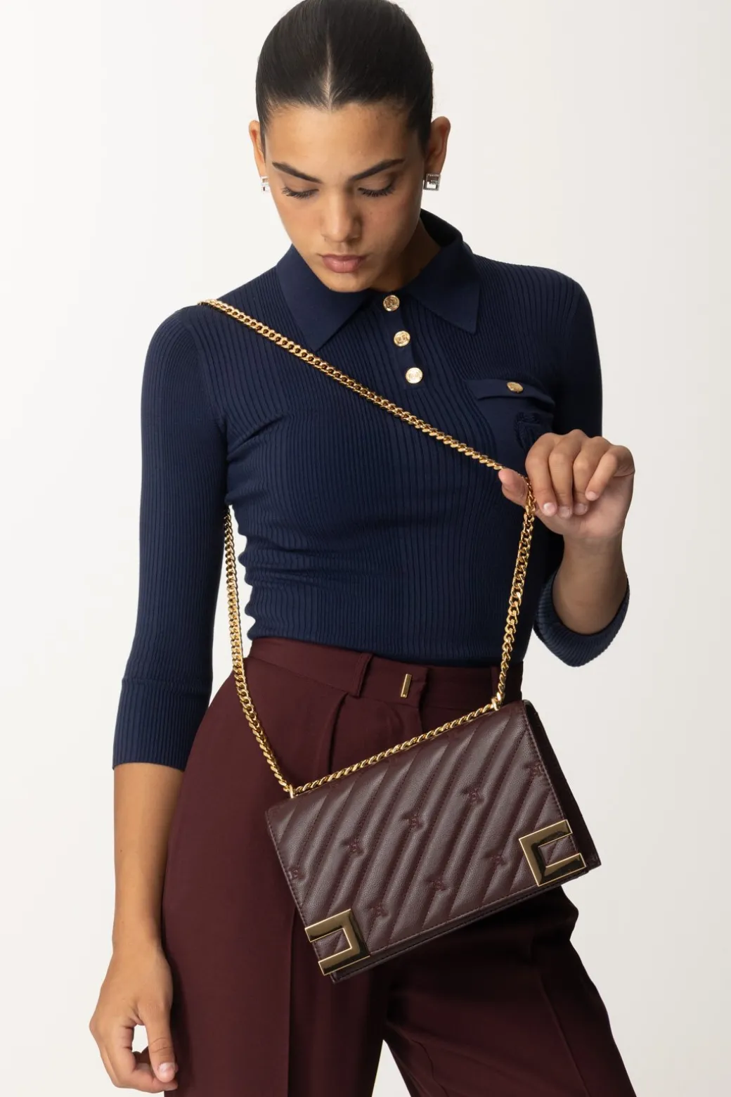 Donna Elisabetta Franchi Borsa Trapuntata Grande con Loghi