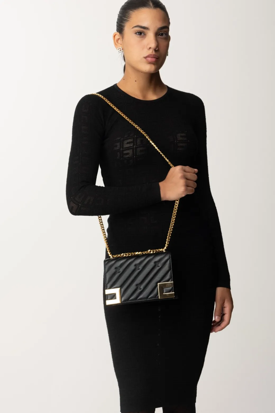 Donna Elisabetta Franchi Borsa Trapuntata Media con Loghi