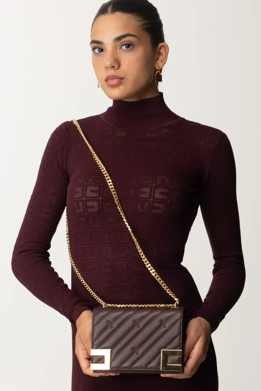 Donna Elisabetta Franchi Borsa Trapuntata Media con Loghi