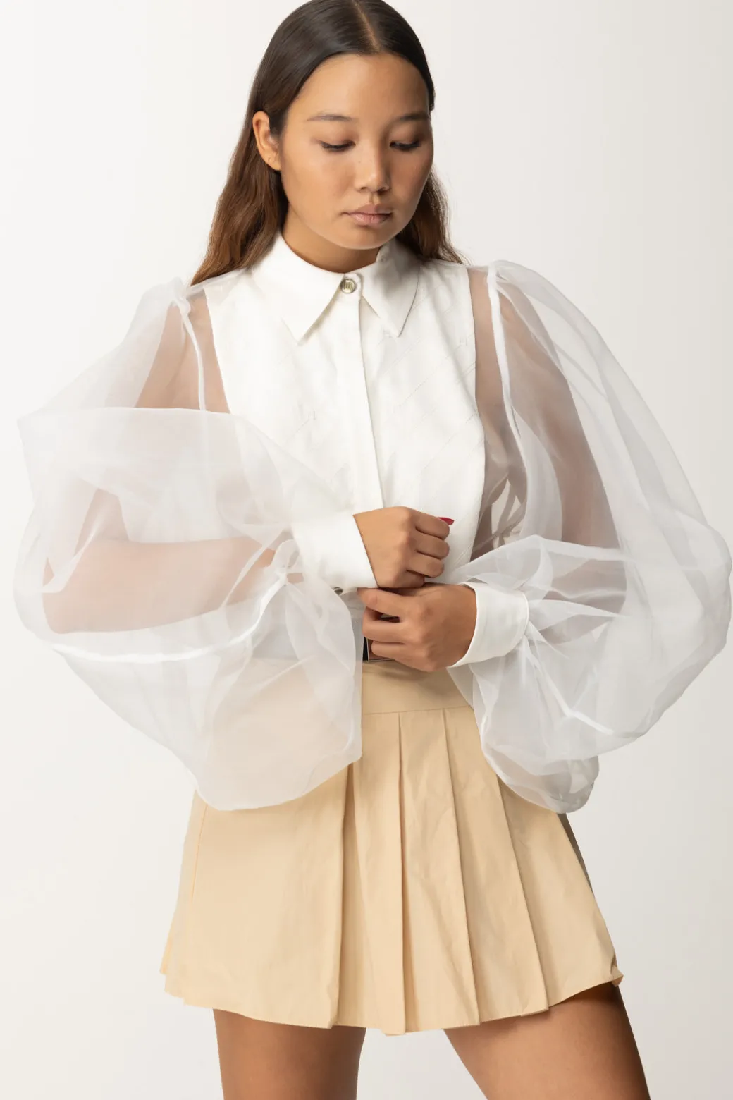 Donna Elisabetta Franchi Camicia a Body In Organza con Plastron