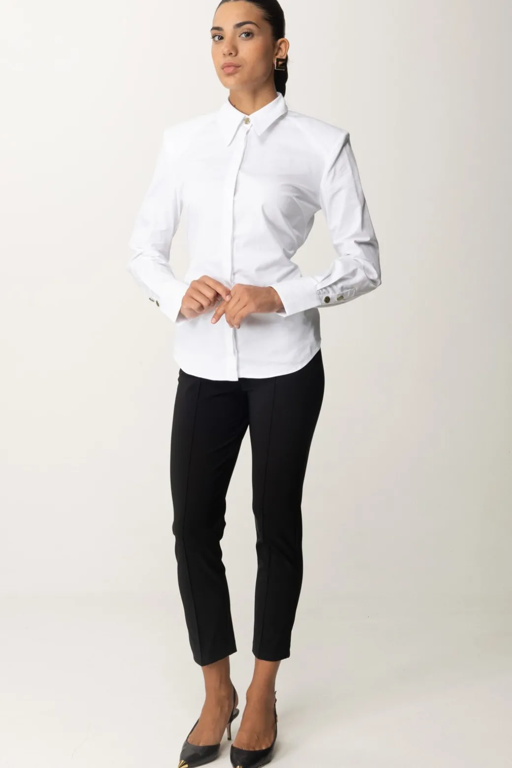 Donna Elisabetta Franchi Camicia Basic con Spalle Strutturate