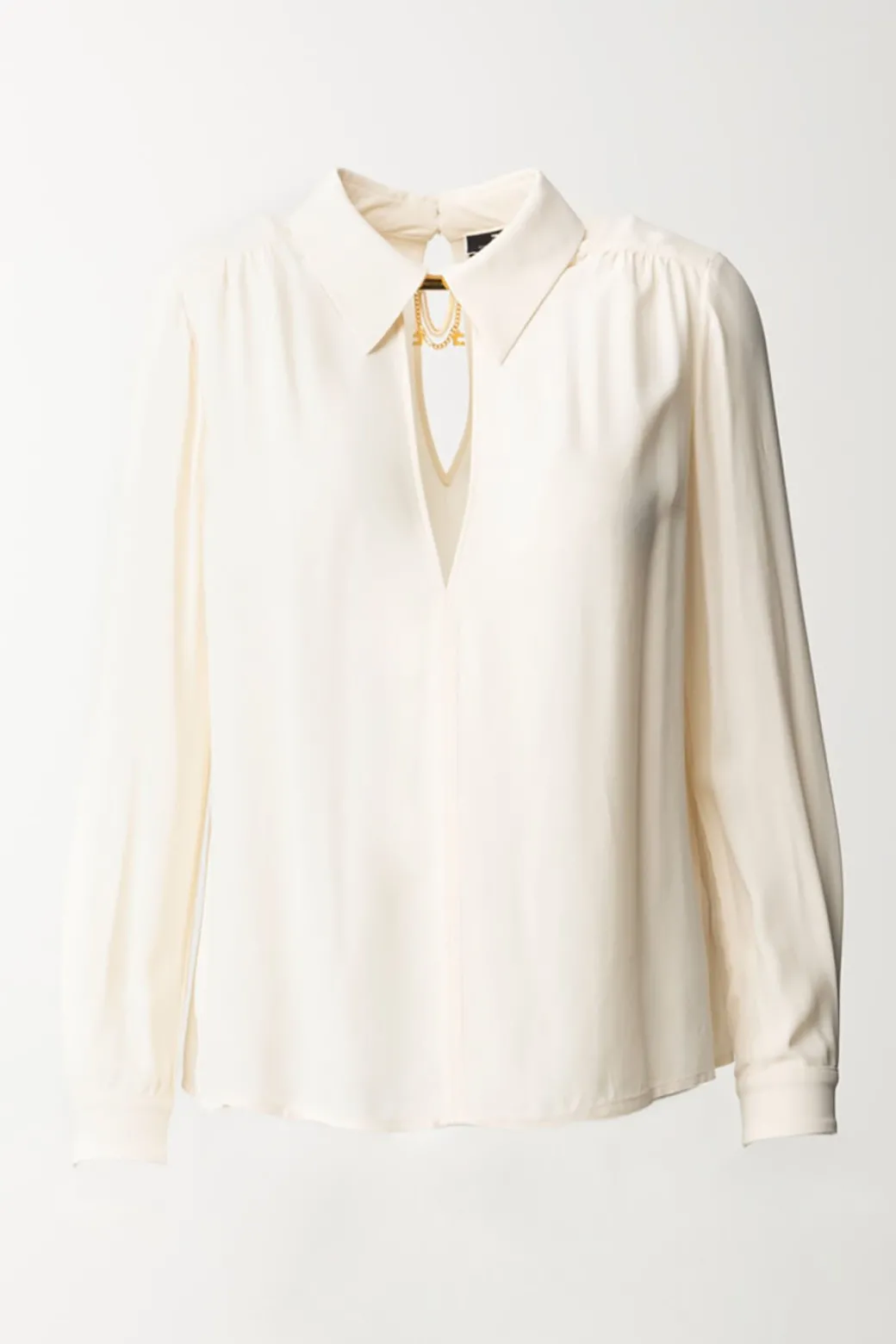 Donna Elisabetta Franchi Camicia con Accessorio Al Collo e Scollo Sul Retro
