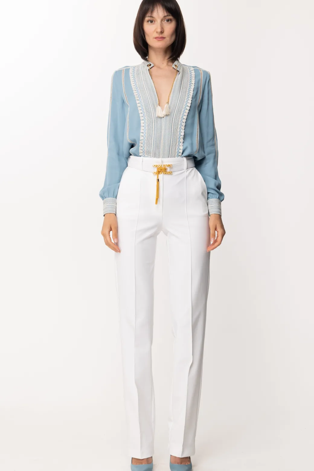 Donna Elisabetta Franchi Camicia con Plastron e Polsi In Pizzo