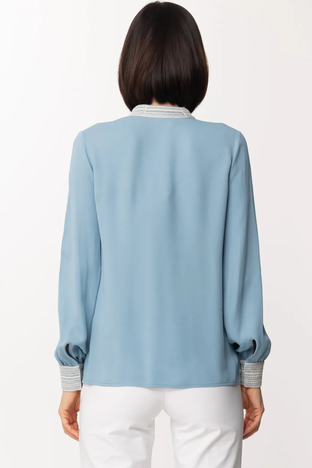 Donna Elisabetta Franchi Camicia con Plastron e Polsi In Pizzo