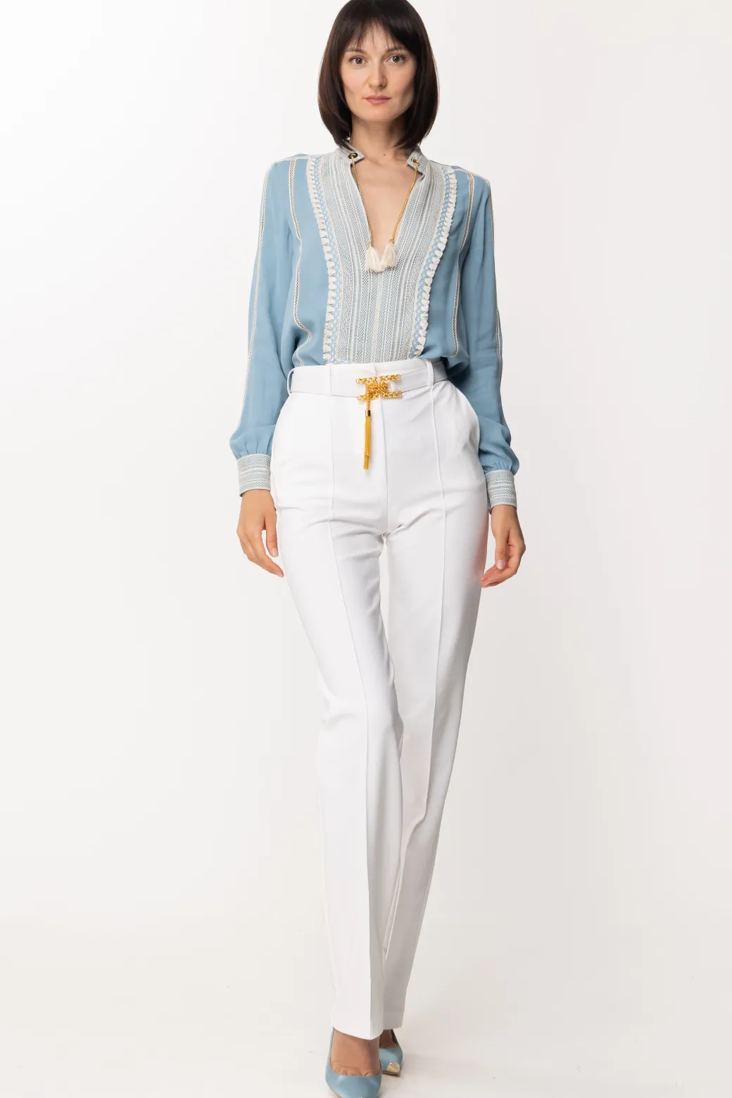 Donna Elisabetta Franchi Camicia con Plastron e Polsi In Pizzo