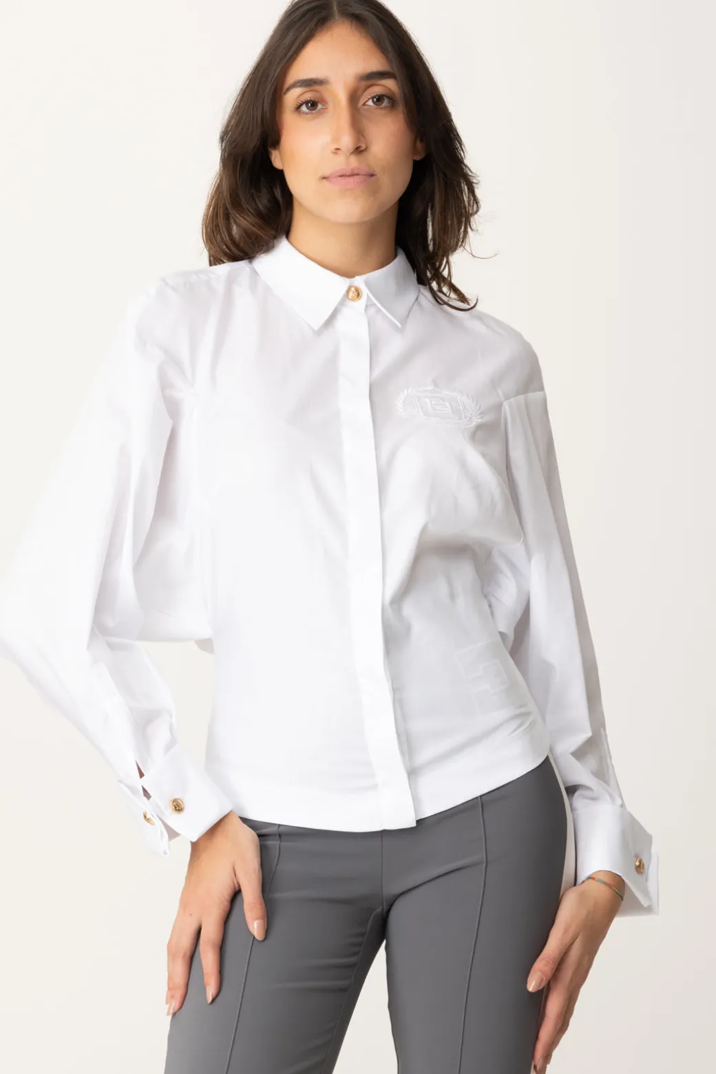 Donna Elisabetta Franchi Camicia con Ricamo Logo Stemma