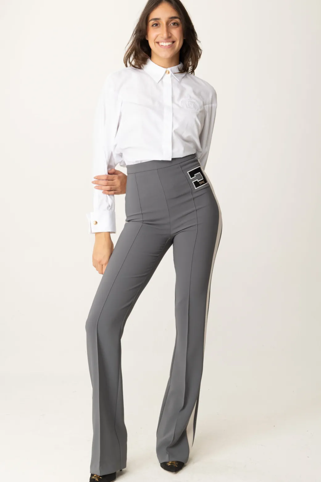 Donna Elisabetta Franchi Camicia con Ricamo Logo Stemma