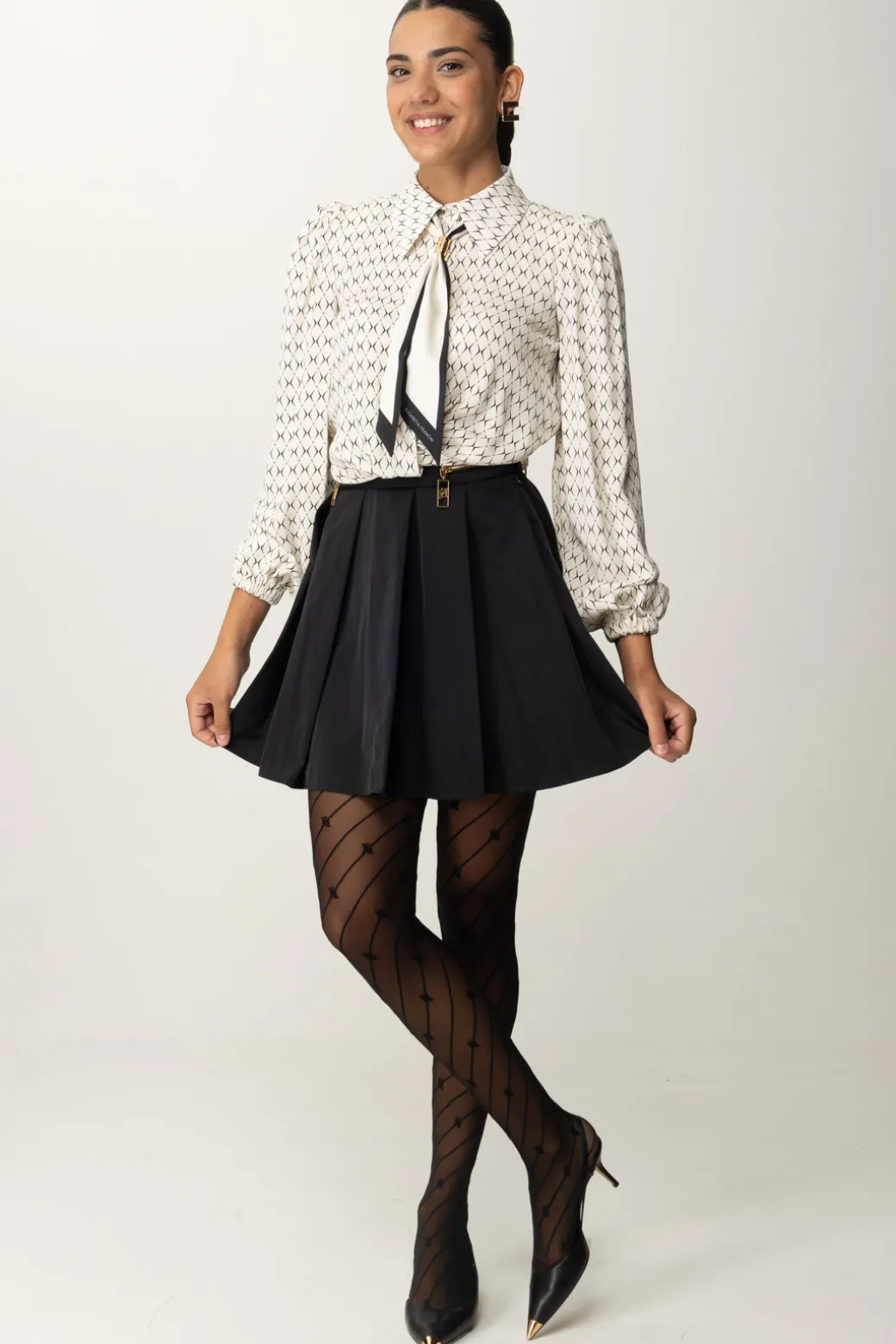 Donna Elisabetta Franchi Camicia Corta In Georgette con Foulard