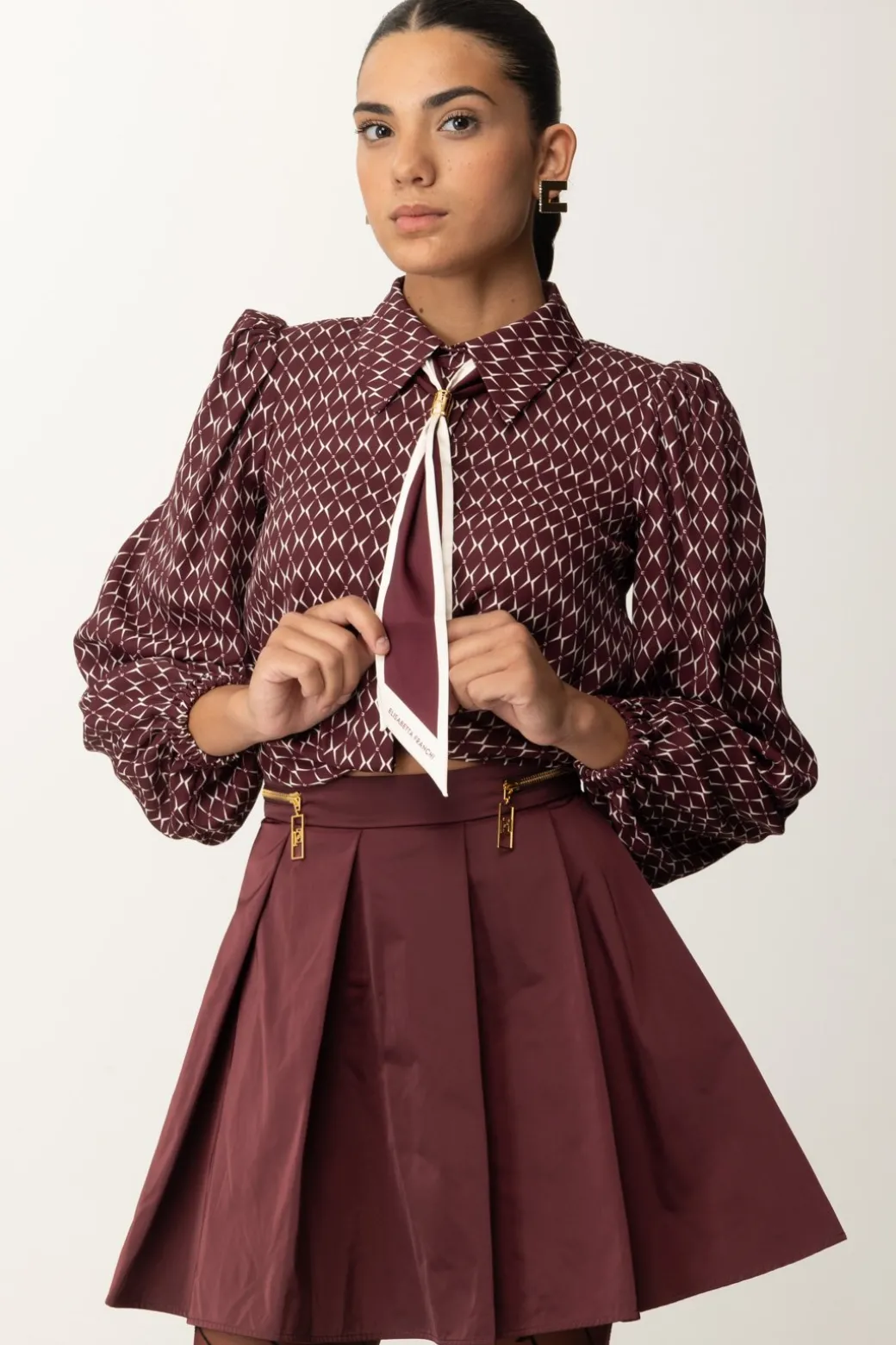 Donna Elisabetta Franchi Camicia Corta In Georgette con Foulard