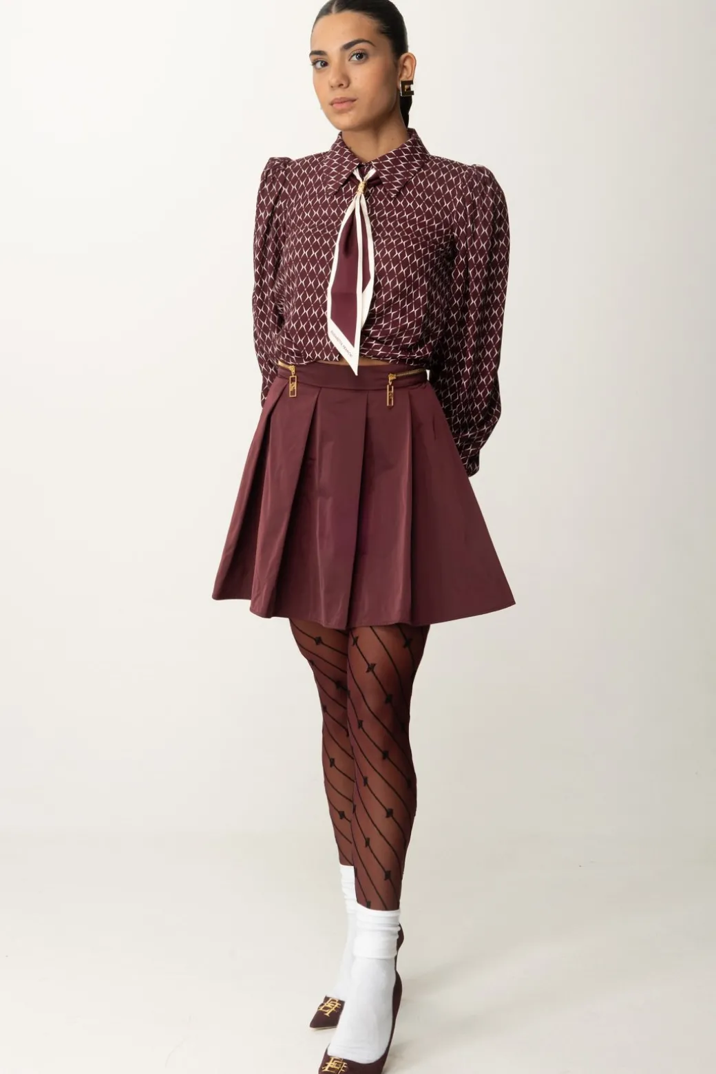 Donna Elisabetta Franchi Camicia Corta In Georgette con Foulard