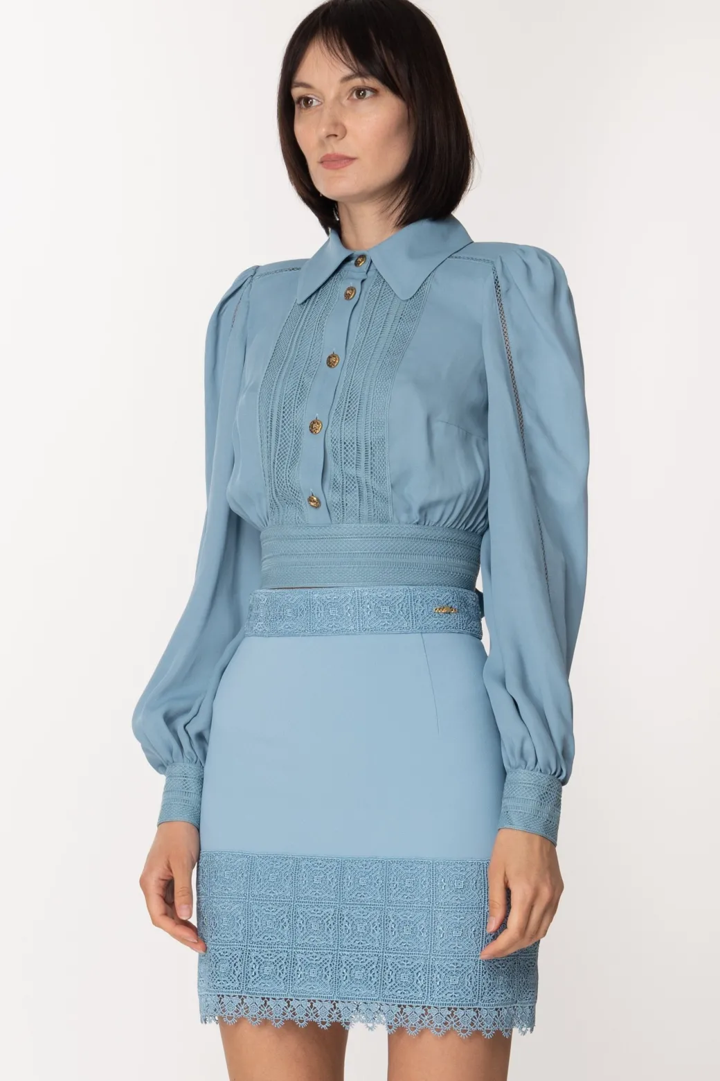 Donna Elisabetta Franchi Camicia Crop con Dettagli a Jour