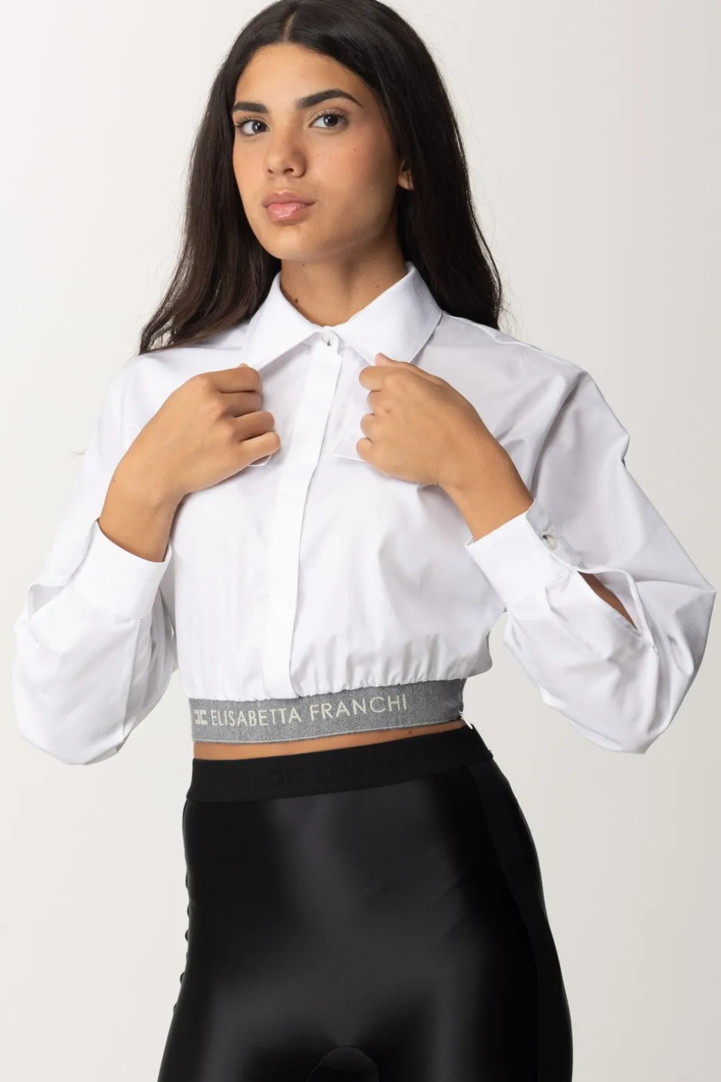 Donna Elisabetta Franchi Camicia Crop con Fascione Logato