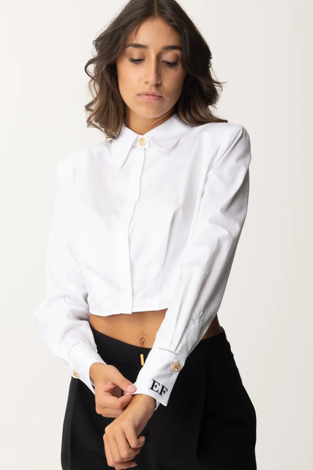 Donna Elisabetta Franchi Camicia Crop con Fondo Asimmetrico