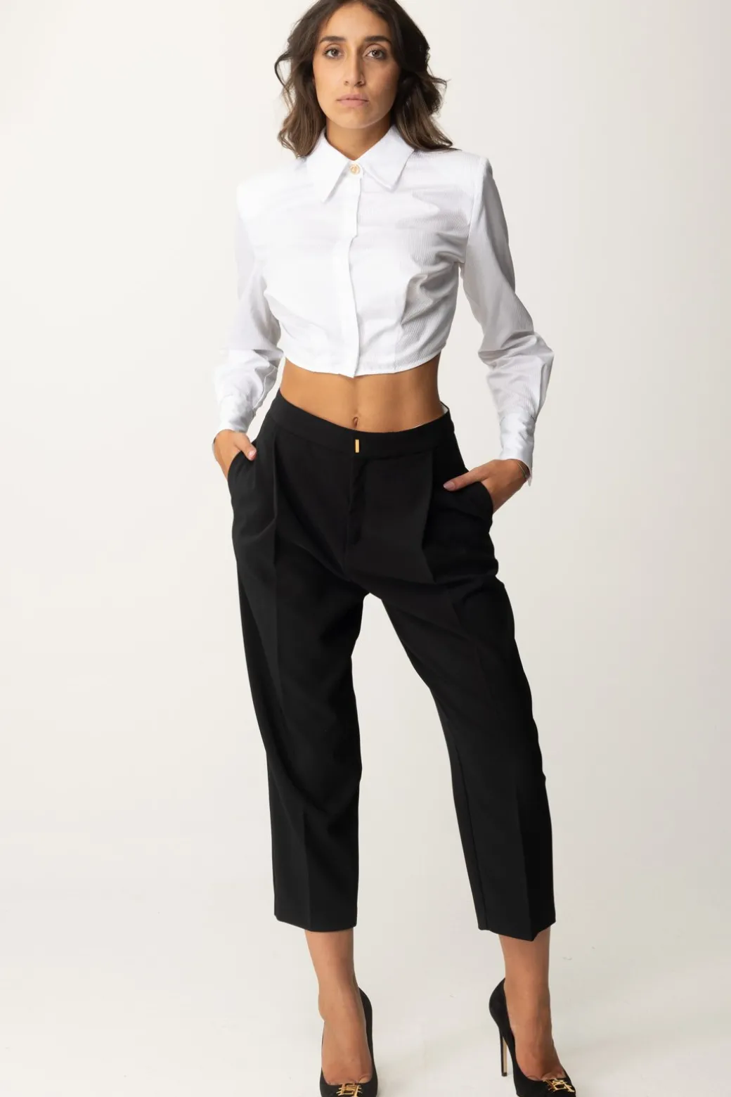 Donna Elisabetta Franchi Camicia Crop con Fondo Asimmetrico