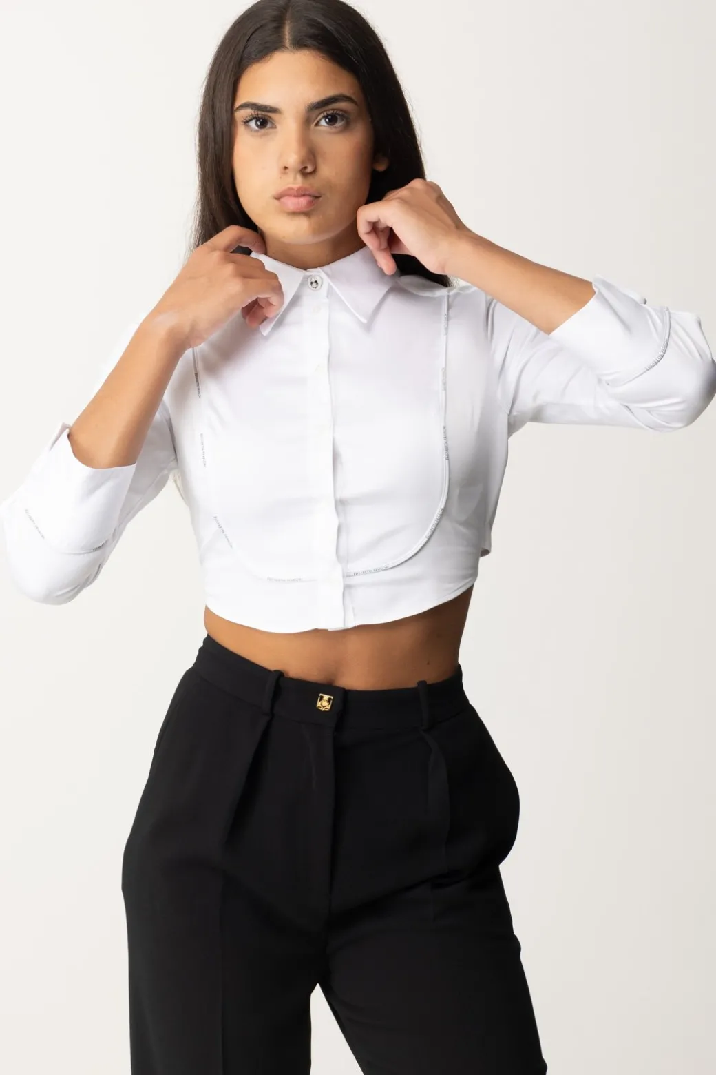 Donna Elisabetta Franchi Camicia Crop con Plastron Ed Elastico