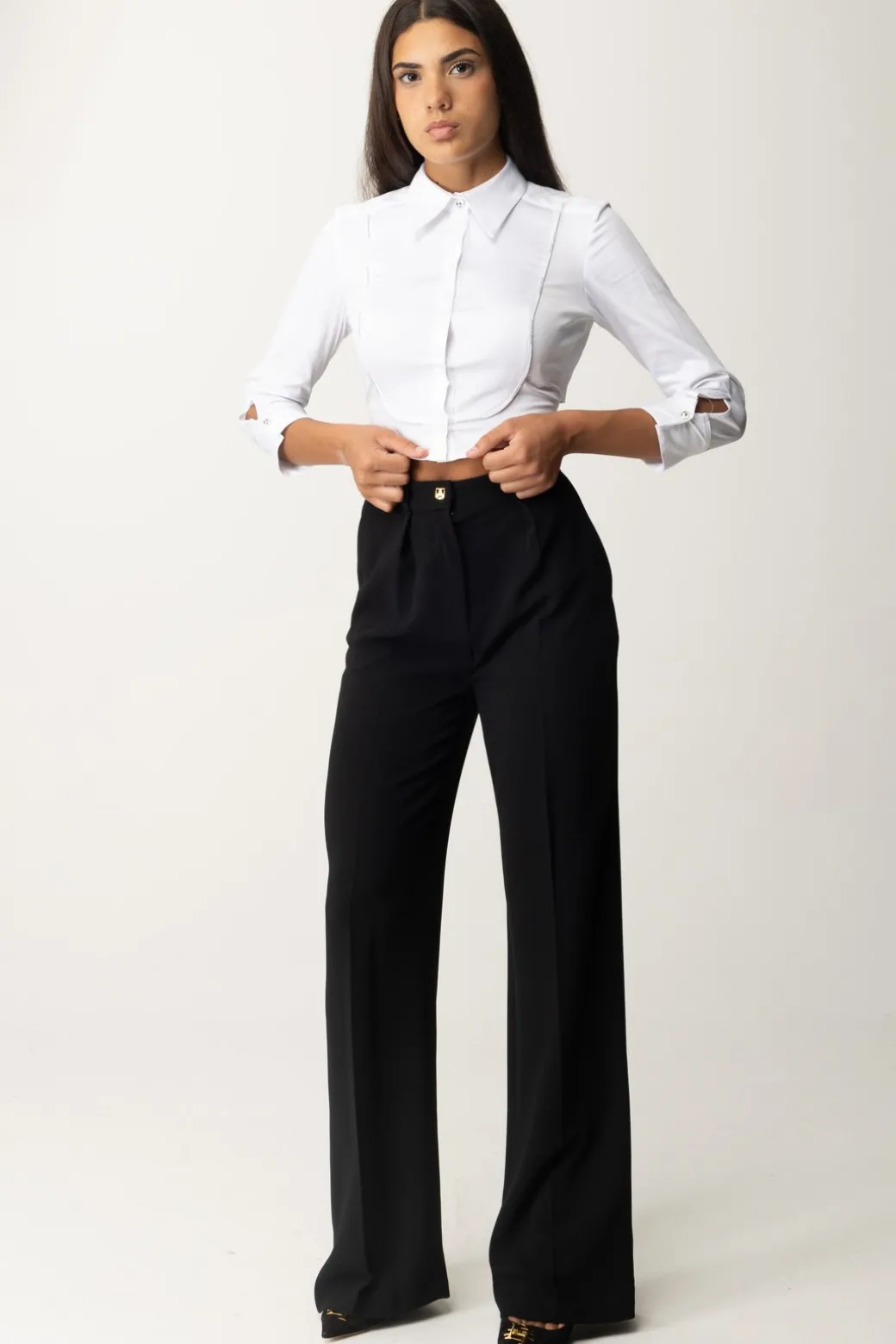 Donna Elisabetta Franchi Camicia Crop con Plastron Ed Elastico