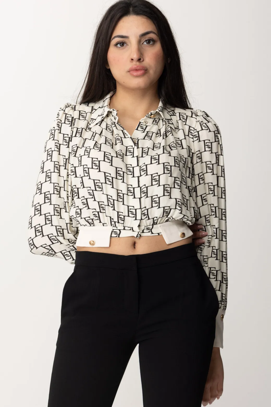 Donna Elisabetta Franchi Camicia Crop con Stampa Logo