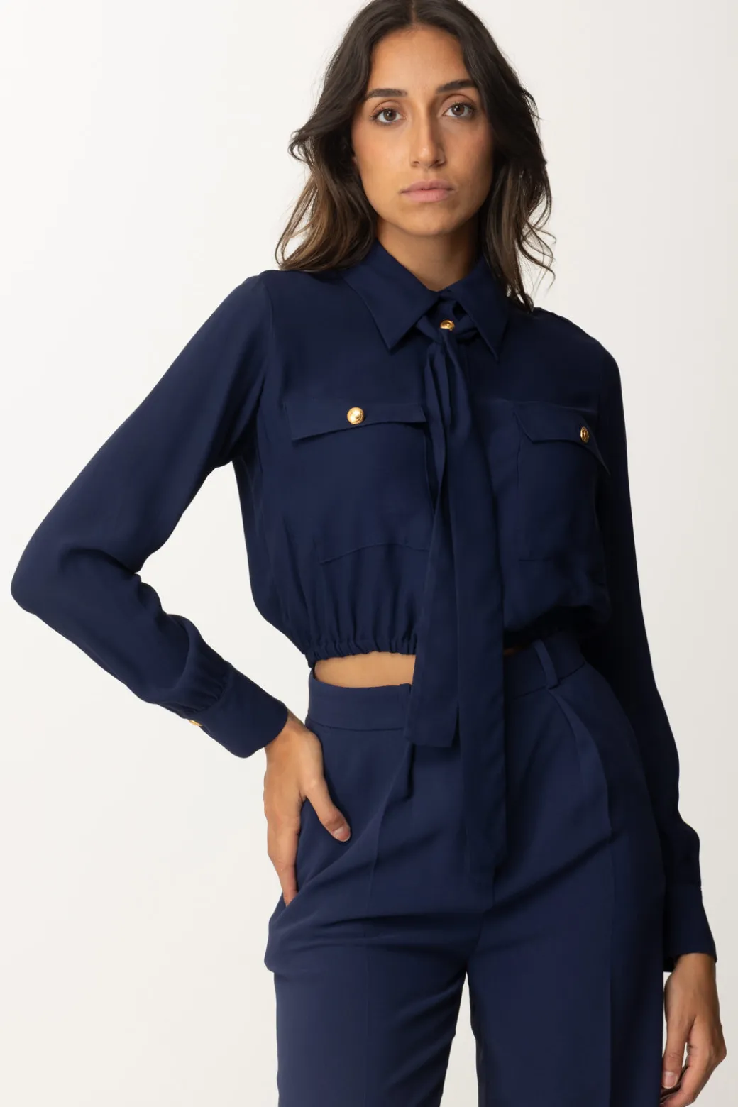 Donna Elisabetta Franchi Camicia Crop Georgette con Foulard