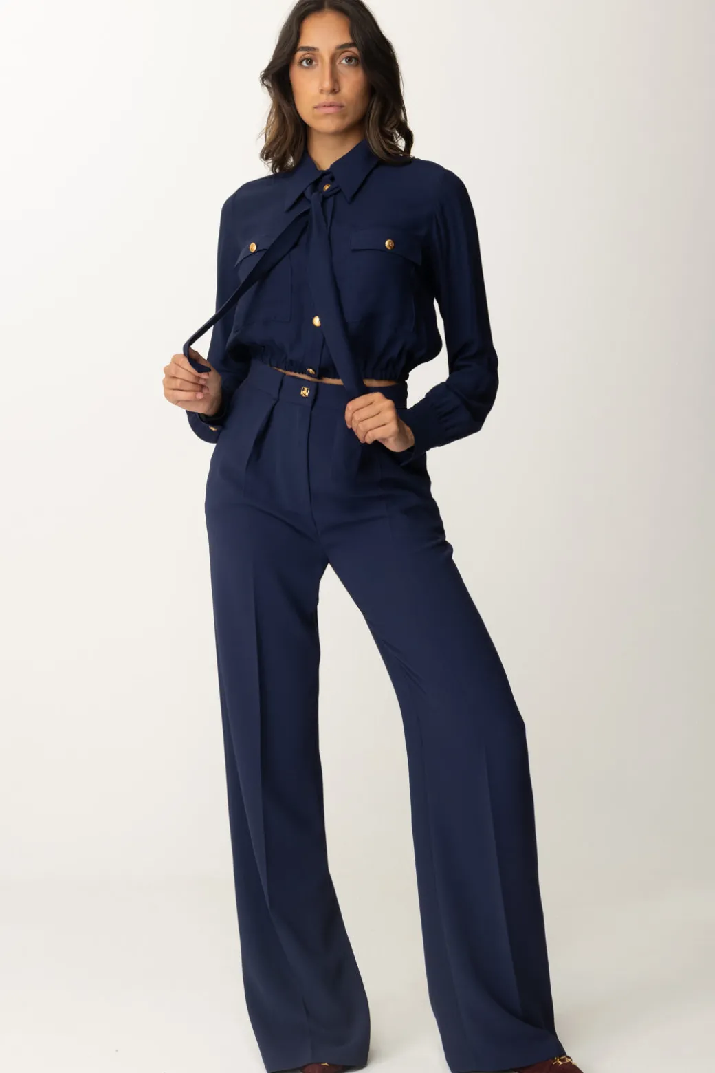 Donna Elisabetta Franchi Camicia Crop Georgette con Foulard