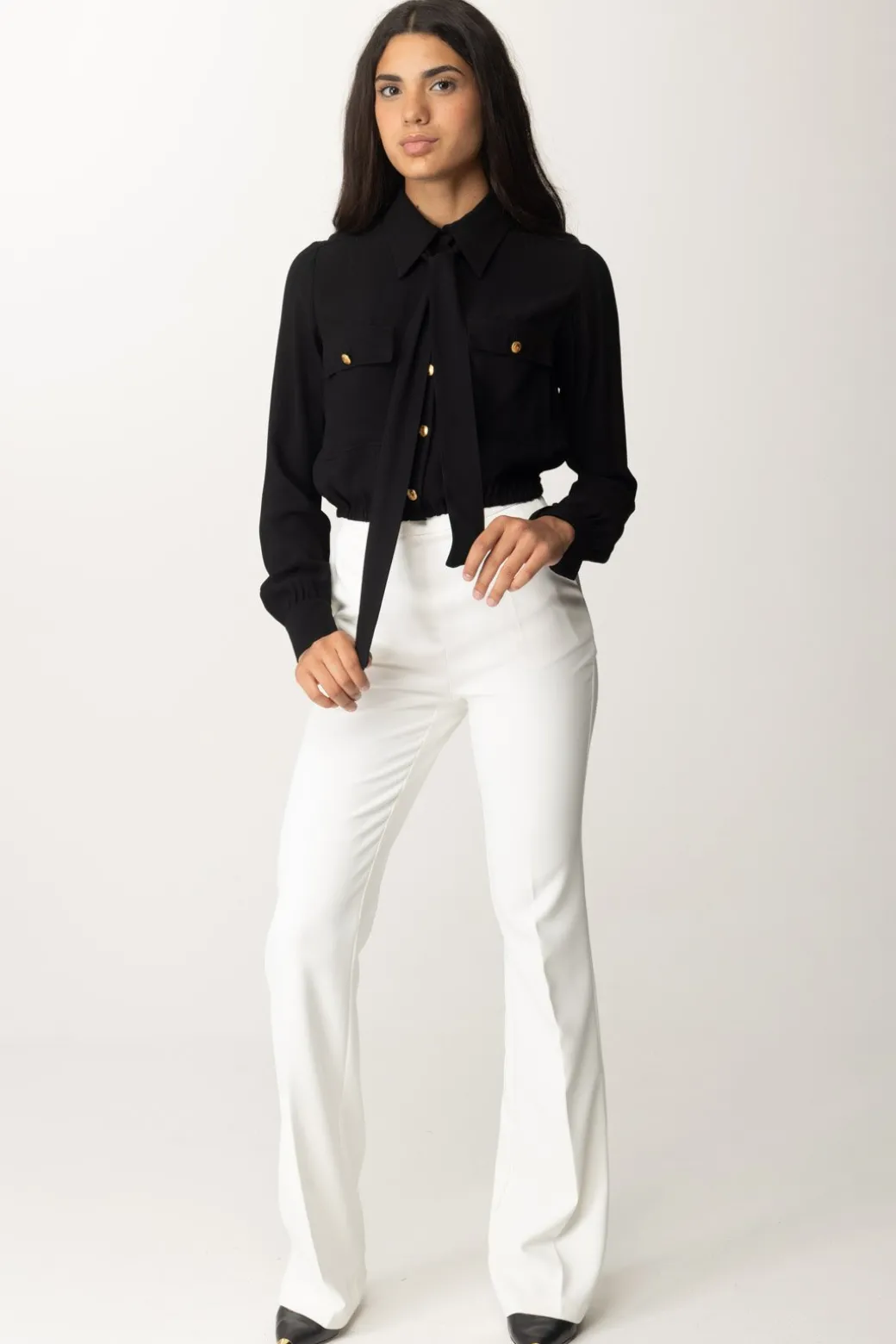 Donna Elisabetta Franchi Camicia Crop Georgette con Foulard