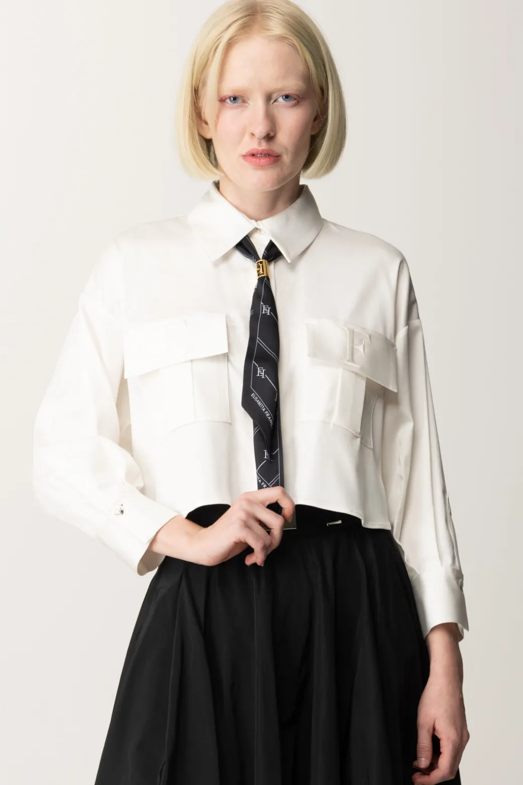Donna Elisabetta Franchi Camicia Crop In Raso con Foulard
