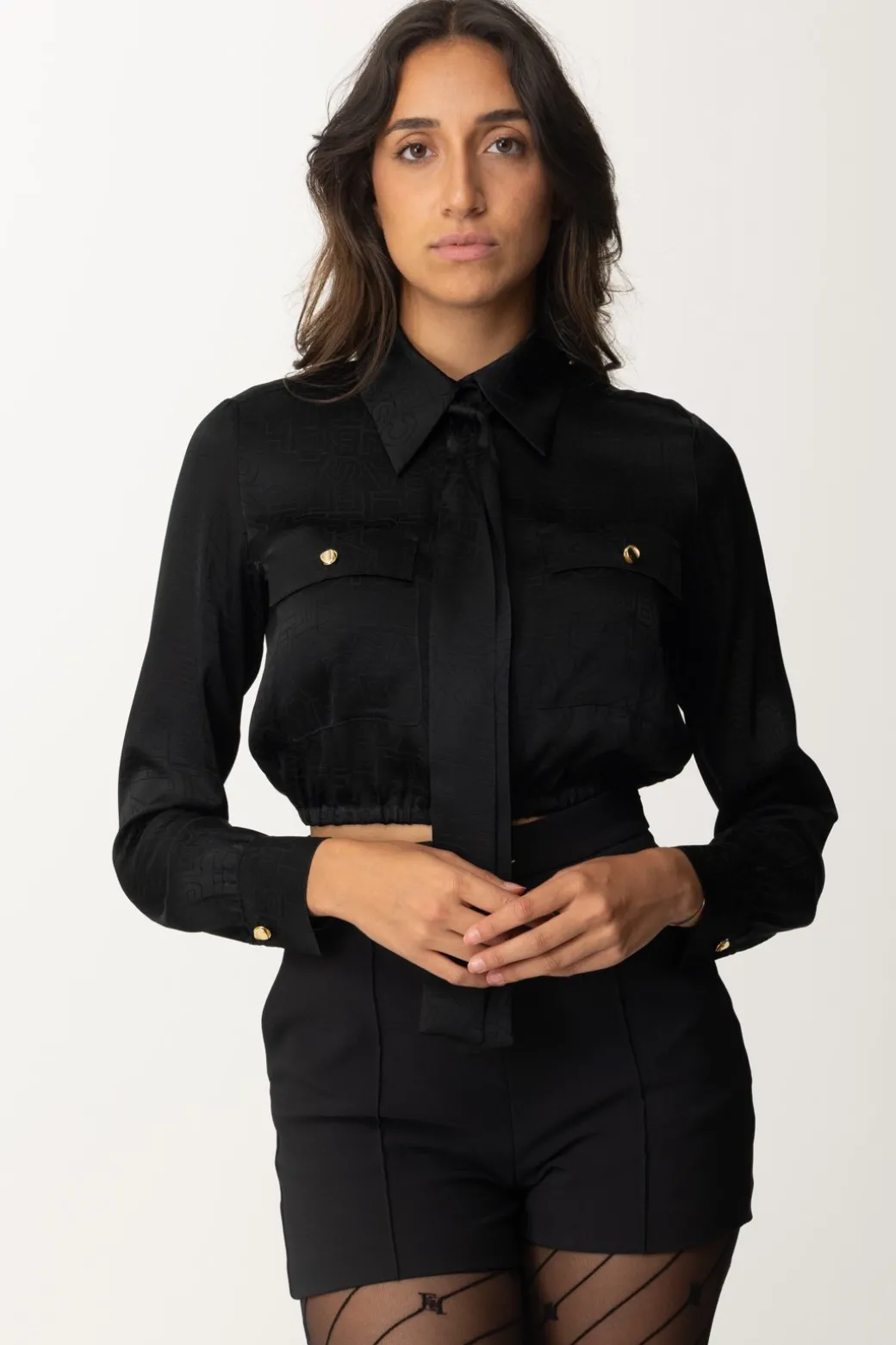 Donna Elisabetta Franchi Camicia Crop In Raso Jacquard