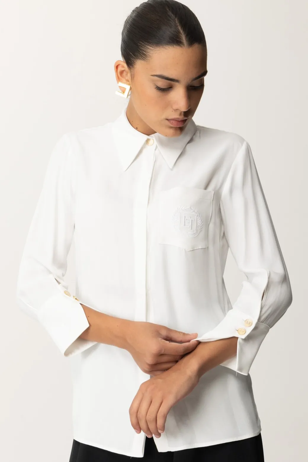 Donna Elisabetta Franchi Camicia In Georgette con Ricamo Logo