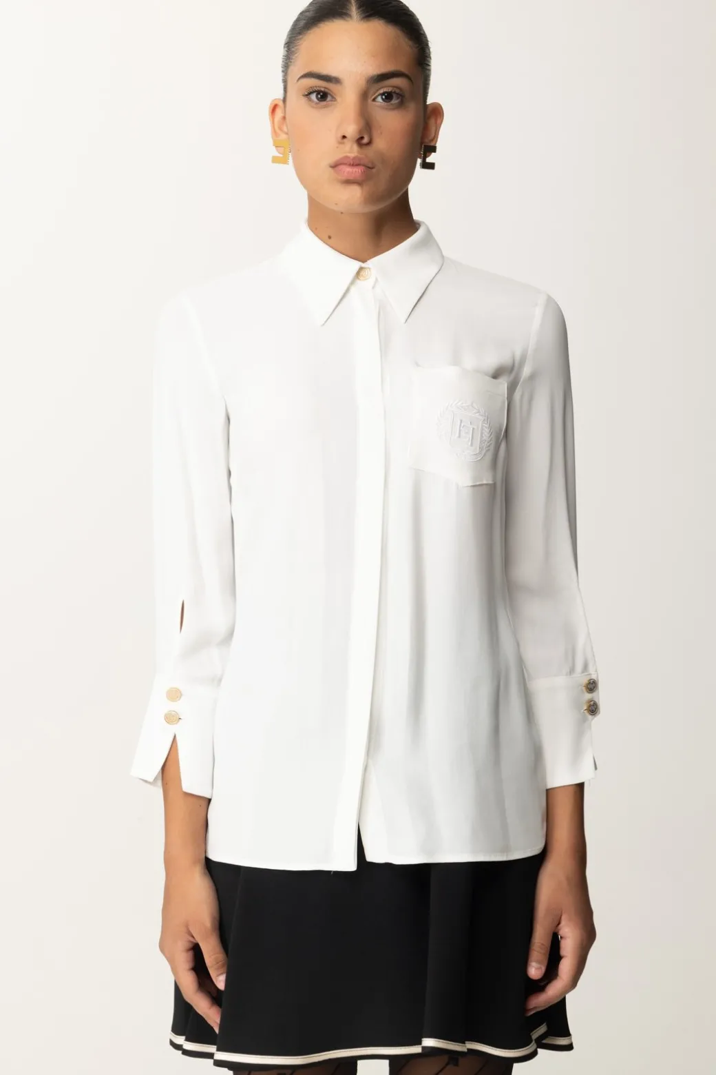 Donna Elisabetta Franchi Camicia In Georgette con Ricamo Logo