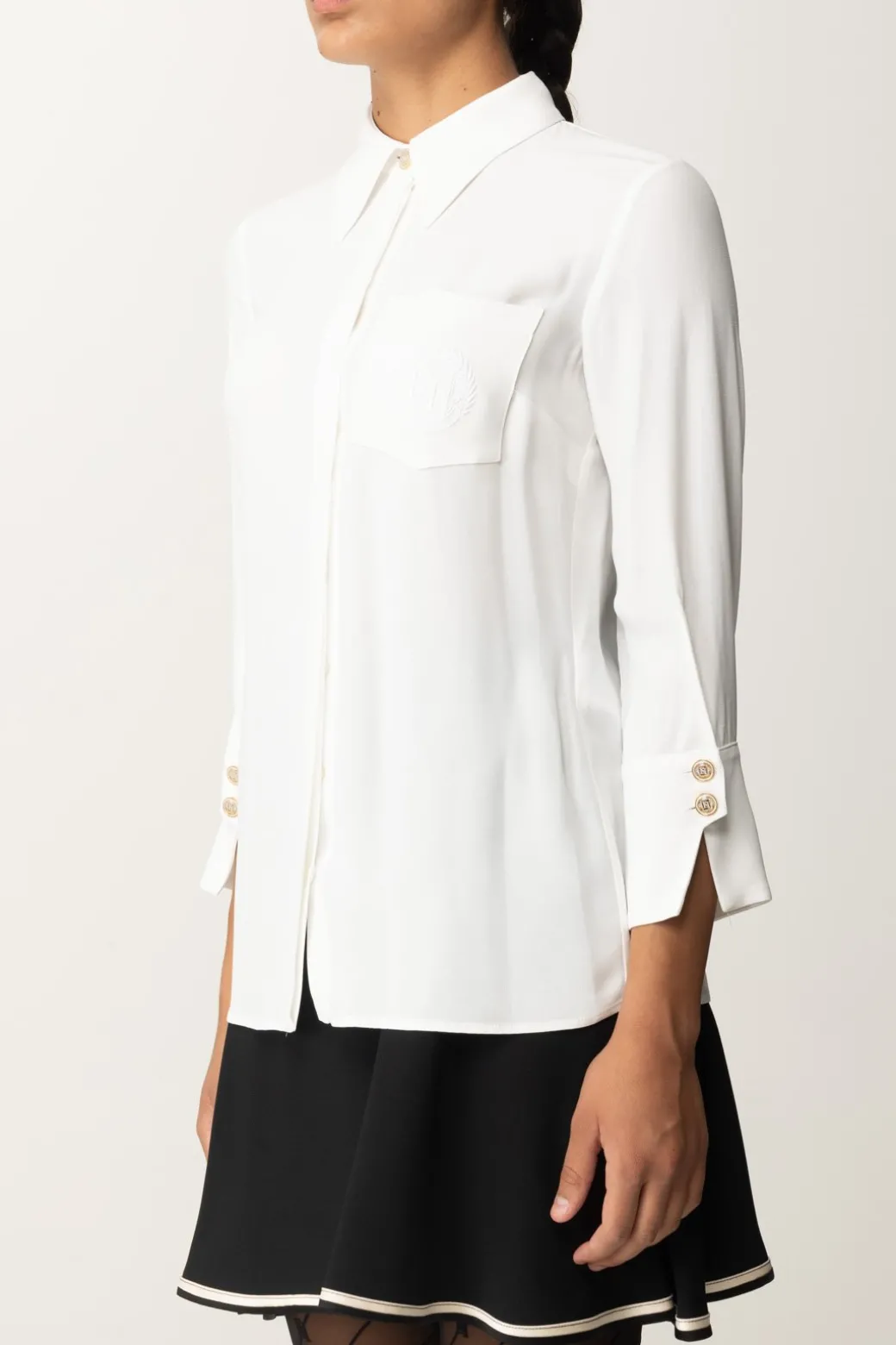 Donna Elisabetta Franchi Camicia In Georgette con Ricamo Logo