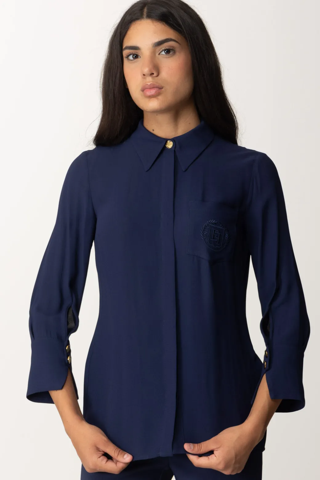 Donna Elisabetta Franchi Camicia In Georgette con Ricamo Logo