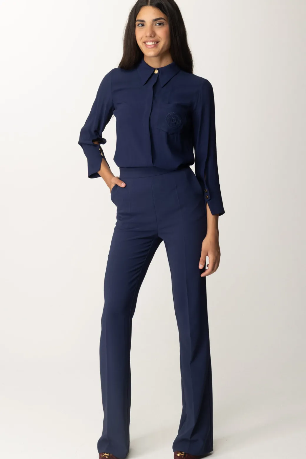 Donna Elisabetta Franchi Camicia In Georgette con Ricamo Logo