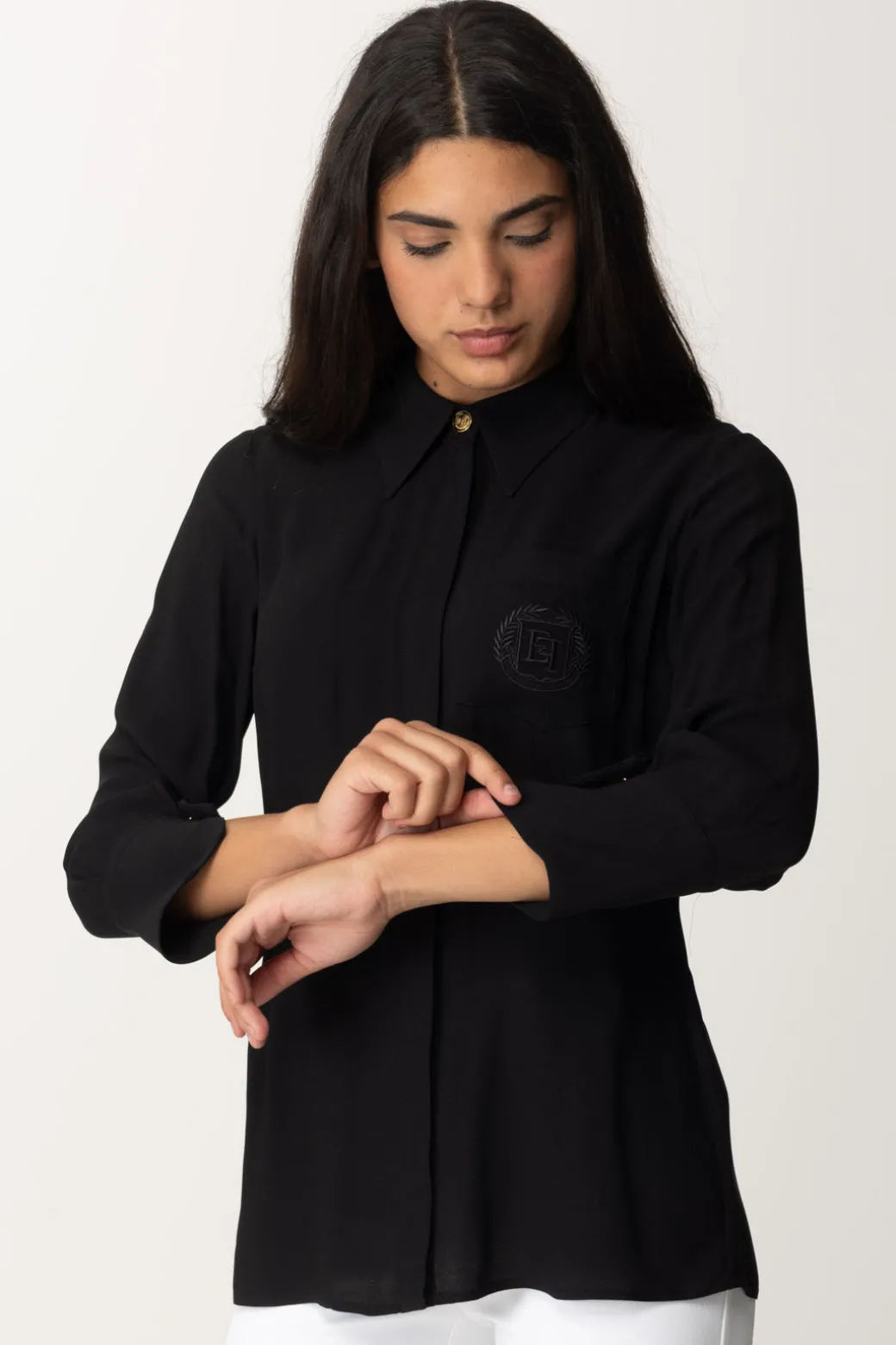 Donna Elisabetta Franchi Camicia In Georgette con Ricamo Logo