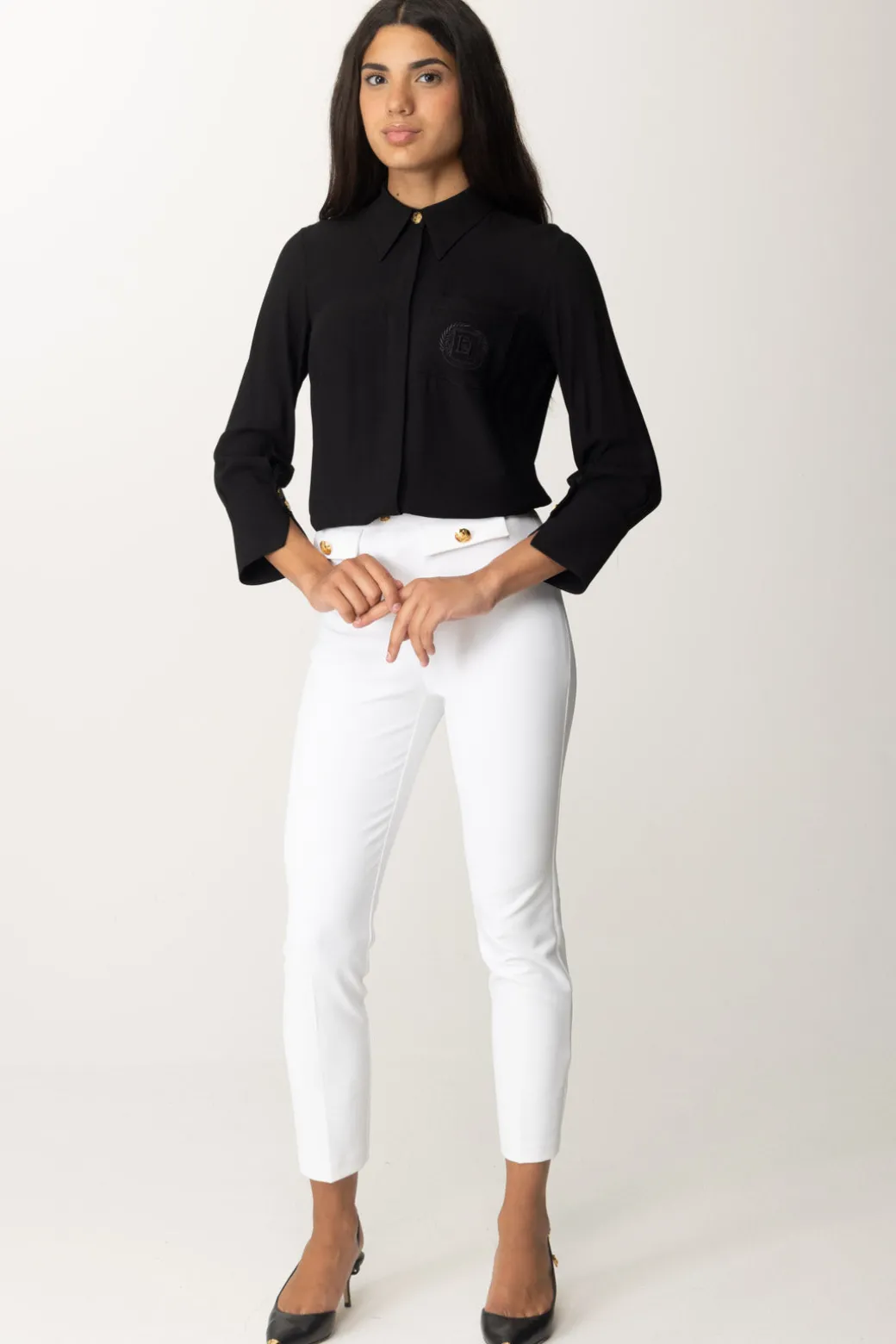 Donna Elisabetta Franchi Camicia In Georgette con Ricamo Logo