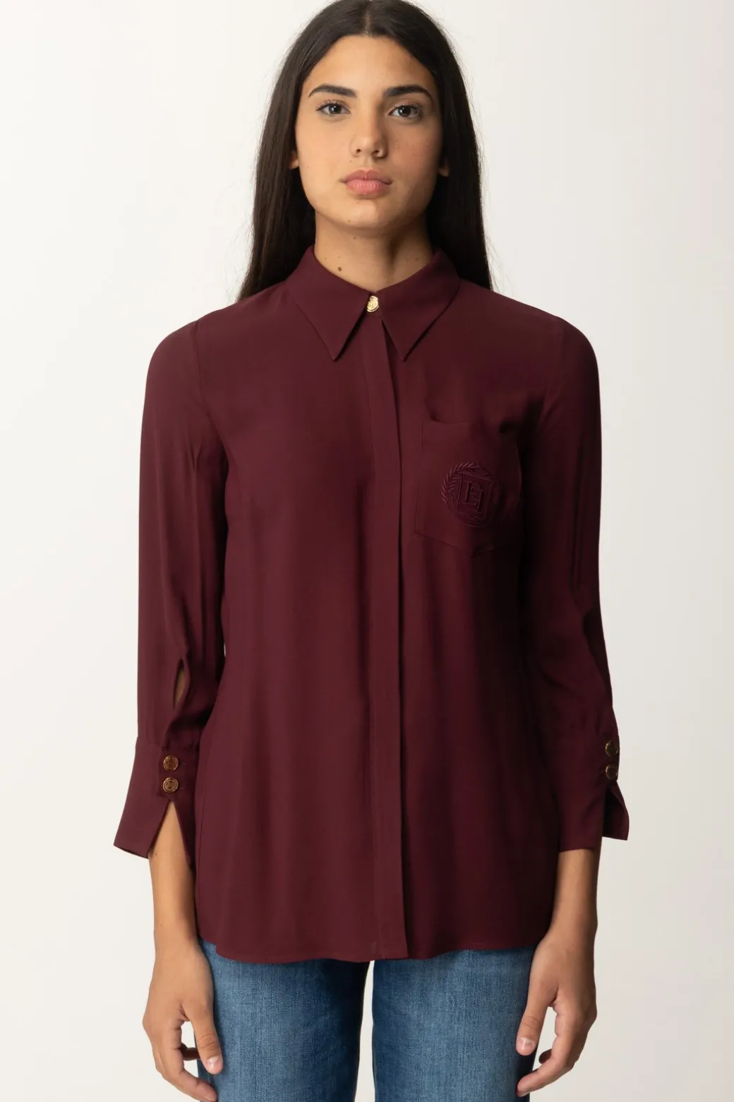 Donna Elisabetta Franchi Camicia In Georgette con Ricamo Logo