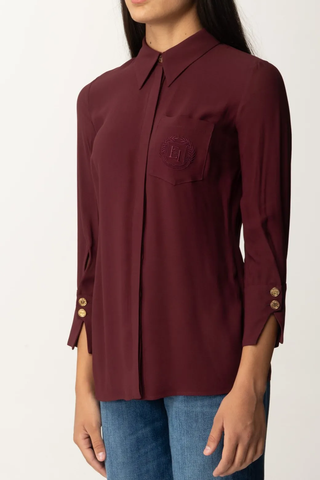 Donna Elisabetta Franchi Camicia In Georgette con Ricamo Logo