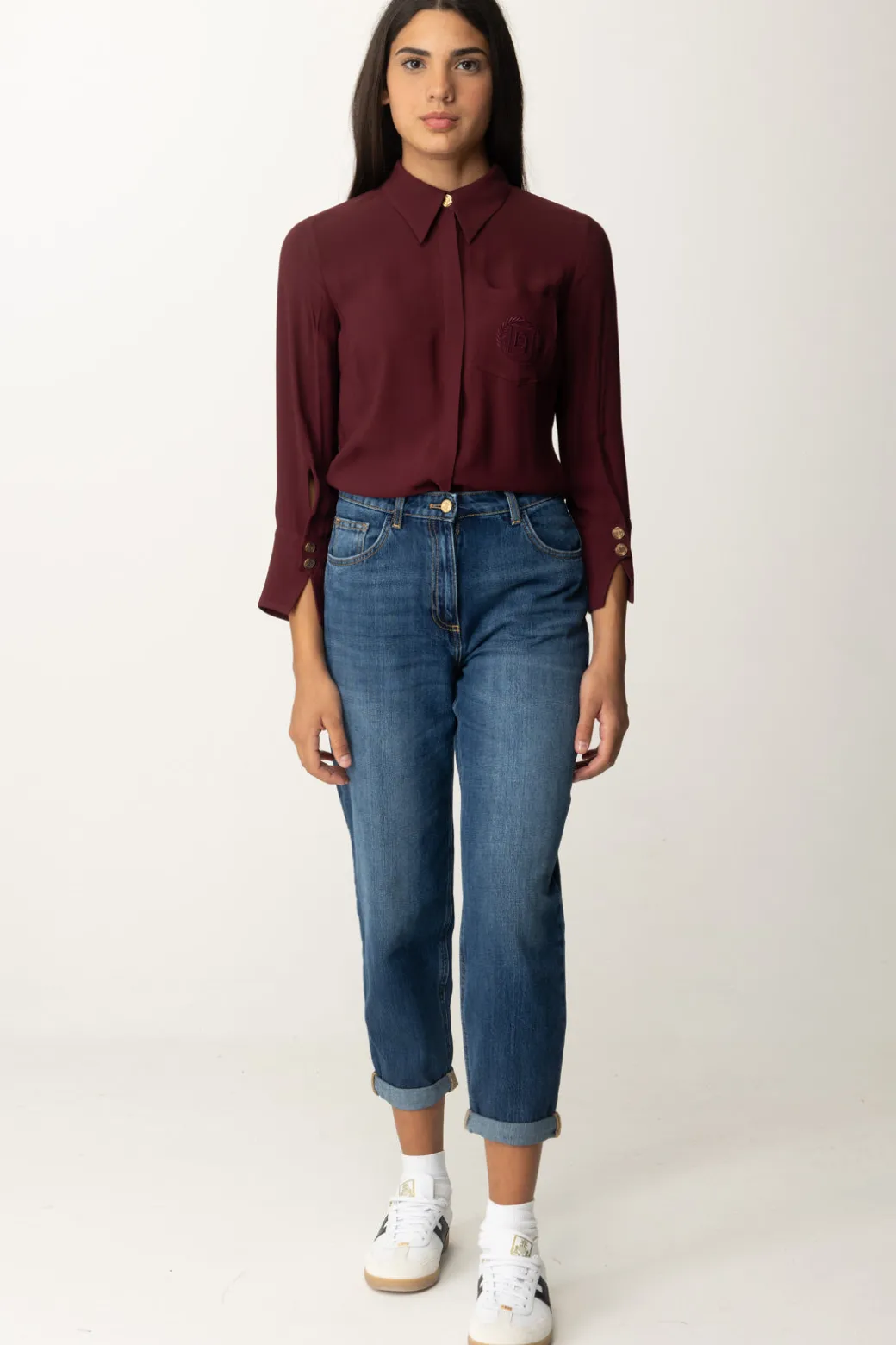 Donna Elisabetta Franchi Camicia In Georgette con Ricamo Logo